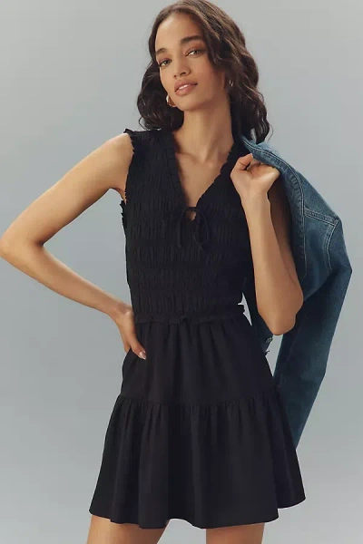 Paige Fraise Sleeveless Smocked Mini Dress In Black