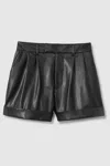 PAIGE PAIGE FRONT PLEAT FAUX FUR LEATHER SHORTS