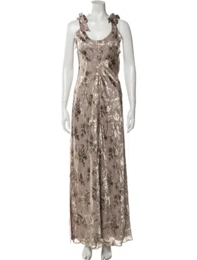 Pre-owned Paige Gamble Floral Print Long Dress In Neutral