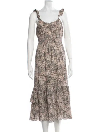 Pre-owned Paige Gamble Floral Print Midi Length Dress In Neutral
