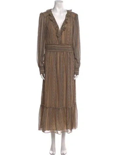 Pre-owned Paige Gamble Silk Long Dress In Brown