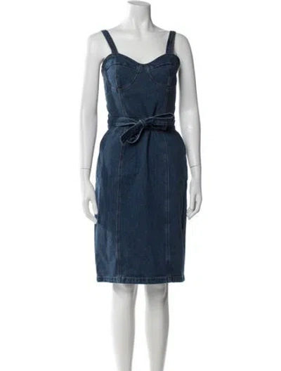 Pre-owned Paige Gamble V-neck Knee-length Dress In Blue