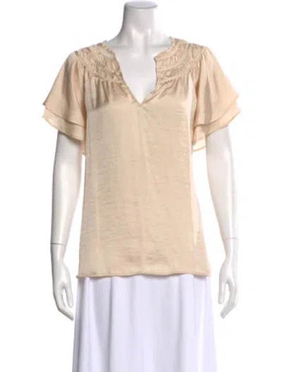 Pre-owned Paige Gamble V-neck Short Sleeve Blouse In Neutral