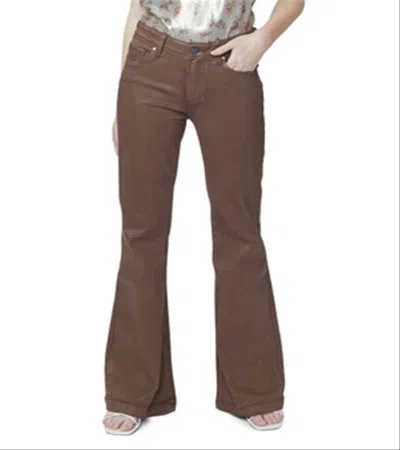 Paige Genevieve High Rise Fla Jeans In Cognac Luxe Coating Tan Size 34 In Brown