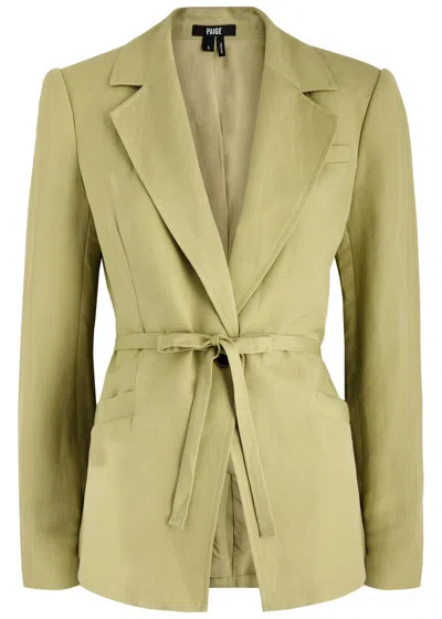 Paige Genova Belted Linen-blend Blazer In Green
