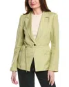Paige Genova Belted Linen-blend Blazer In Green