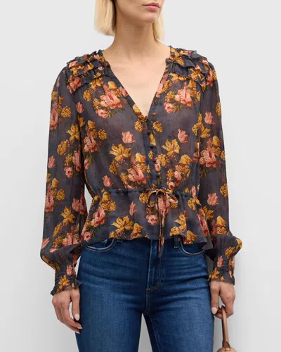 Paige Georgina Floral Long-sleeve Blouse In Navy/blue Multi