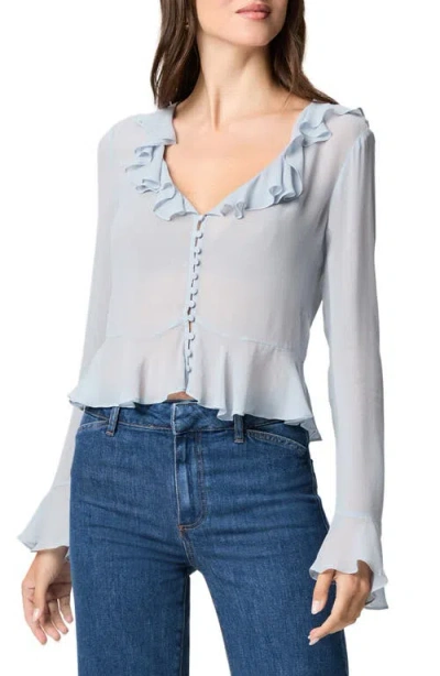 Paige Getty Long Sleeve Chiffon Ruffle Top In Gray