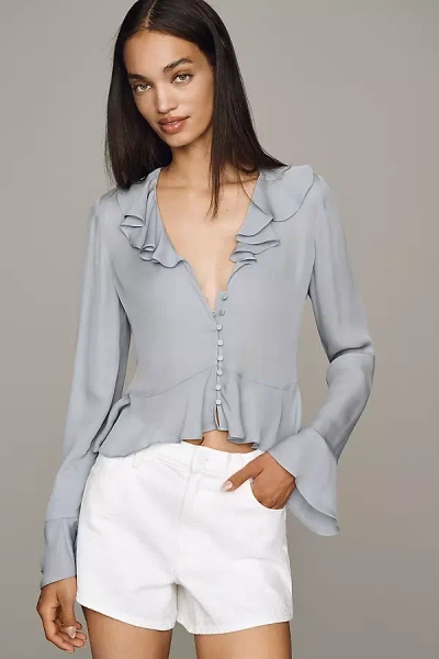 Paige Getty Ruffled Blouse In Blue