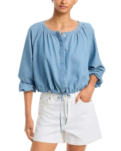 Paige Womens Silver Lake Gloria Round-neck Denim Top Xs In Blue