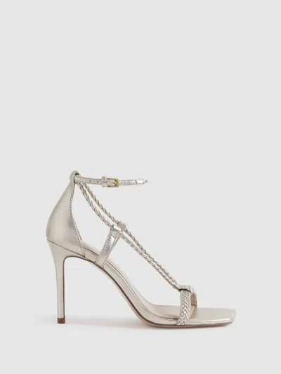 Paige Gold  Leather Plaited Strappy Heeled Sandals