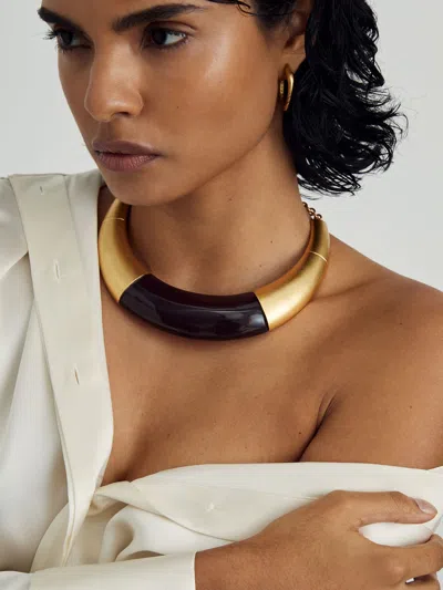 Paige Gold Tone  Curve Resin Choker Necklace In Neutral