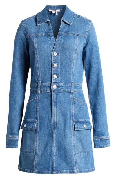 Paige Womens Glimpse Madigan Spread-collar Cotton-blend Denim Romper In Blue