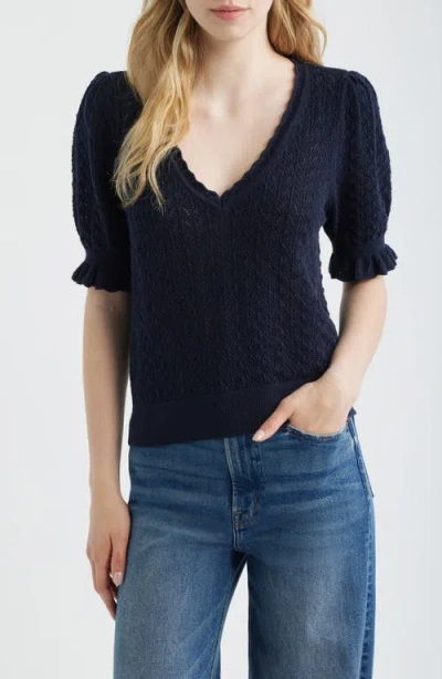 Paige Haisley Pointelle Stitch Organic Cotton & Silk Blend Sweater In Blue