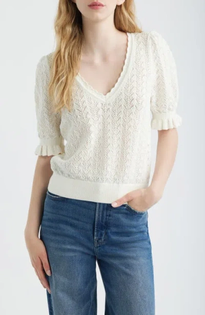 Paige Haisley Pointelle Stitch Organic Cotton & Silk Blend Sweater In White
