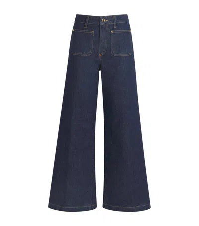 Paige Harper Ankle Pocket-detail Wide-leg Jeans In Blue