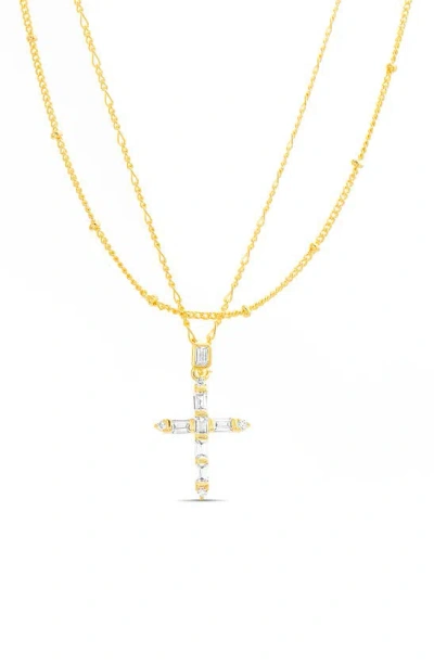 Paige Harper Cz Cross Pendant Necklace In Gold