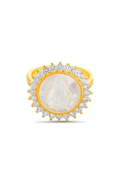 Paige Harper Mother Mary Mother-of-pearl Cz Halo Ring In Gold