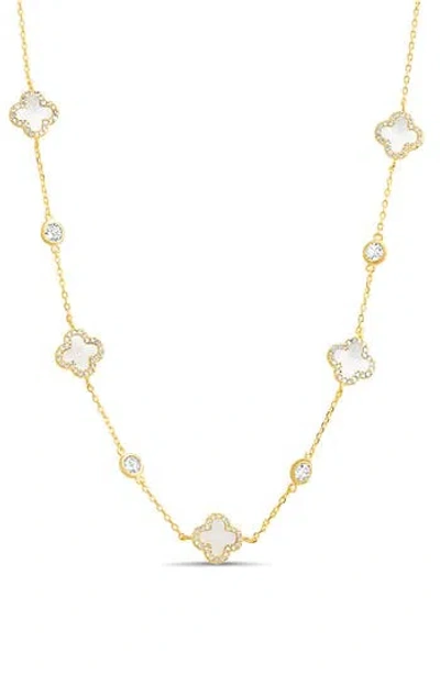 Paige Harper Mother Of Pearl Clover Station Necklace In Gold