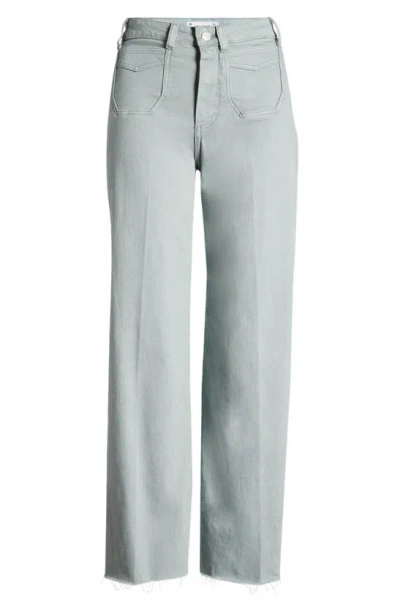 Paige Harper Raw Hem Wide Leg Ankle Jeans In Vintage Dusty Sage
