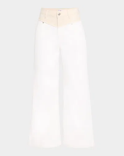 Paige Harper Two-tone Ankle Jeans In Cream/white Distressed