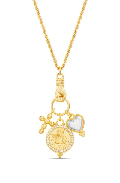 Paige Harper Two-tone Cz Charm Pendant Necklace In Gold