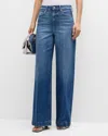 Paige Wide-leg High Waist Denim Jeans With Subtle Fading In Transparent