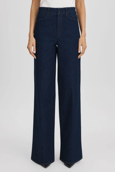 Paige High Rise Wide Leg Black Jeans In Blue