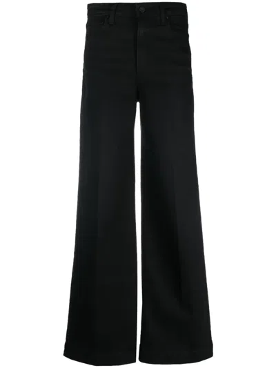 Paige Denim Spotlight Dark Obsidian Ultra High-waisted Cropped Wide Leg Jean In Black