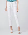Paige Mayslie High Waist Tie Belt Exposed Button Joggers In White