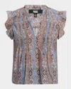 Paige Idris Flutter-sleeve Blouse