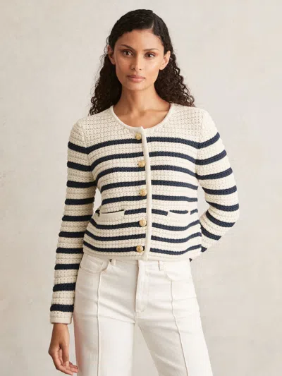 Paige Ivory Textured Knit Stripe Cardigan In White