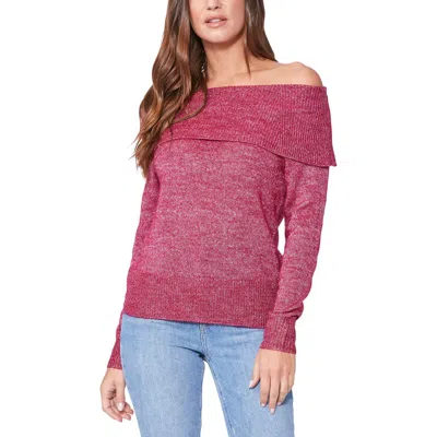 Paige Izabella Metallic Mélange Off The Shoulder Sweater In Bright Pink W/silver