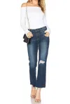 Paige Jacqueline Straight Crop Domino Destructed Raw Hem Jeans In Blue In Blue