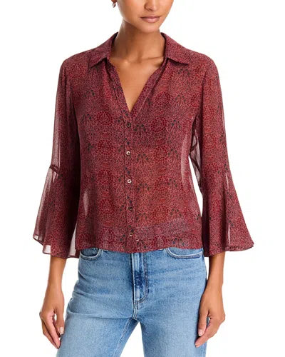 Paige Jasmeet Silk Bell Sleeve Blouse In Brown
