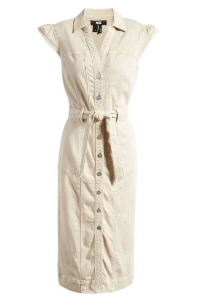 Paige Jaxsyn Cap Sleeve Denim Midi Shirtdress In Vintage Warm Sand