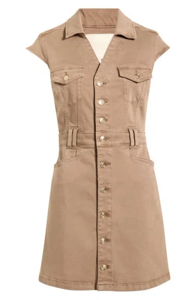 Paige Jaxsyn Cap Sleeve Denim Minidress In Brown