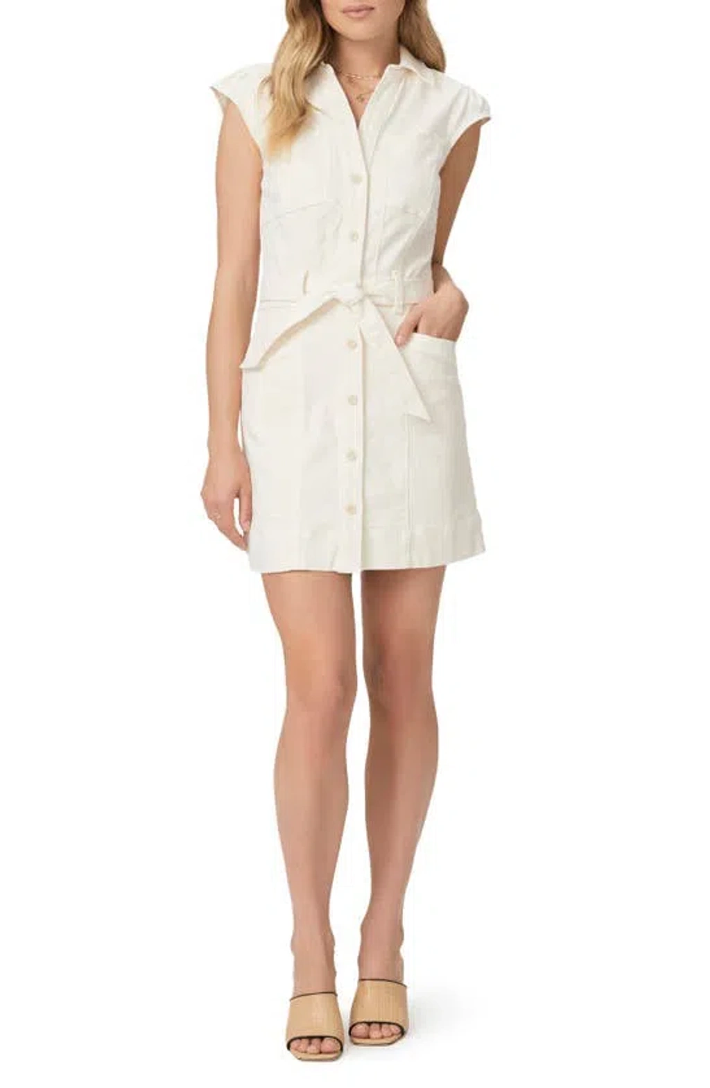 Paige Jaxsyn Belted Utility Mini Dress In Quartz Sand | ModeSens