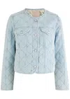 Paige Jayla Cropped Quilted Chambray Jacket In Light Blue