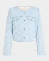 Paige Jayla Quilted Crop Denim Jacket In Aella