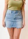 PAIGE JESSIE RAW HEM DENIM SKIRT IN LIGHTWASH