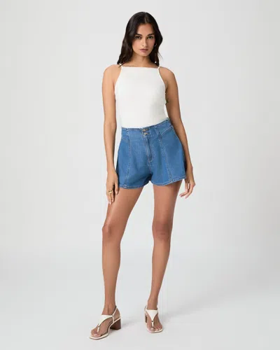 Paige Joelle High Waist Flare Denim Shorts In Blue