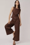 Paige Negroni Linen Blend High-rise Cropped Wide-leg Pants In Brown