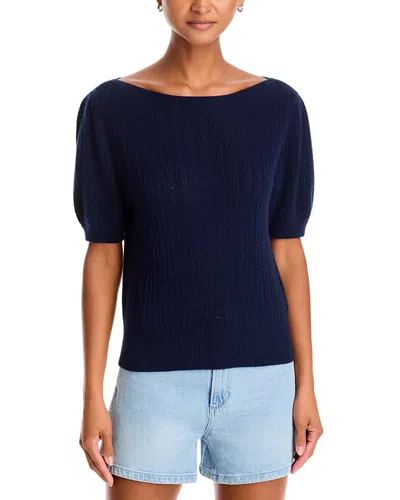 Paige Jules Cashmere Pointelle Cable Knit Sweater In Deep Navy
