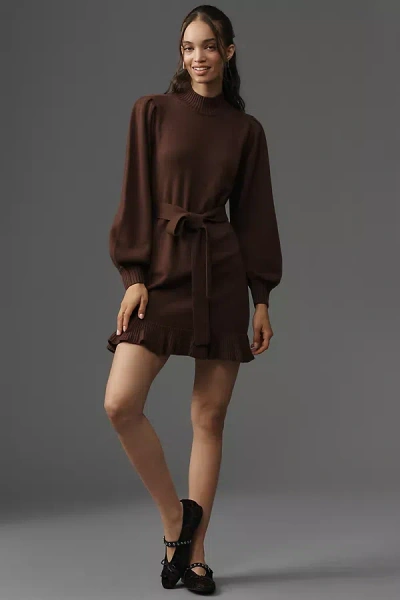 Paige Julita Long-sleeve Wool Blend Mini Dress In Brown