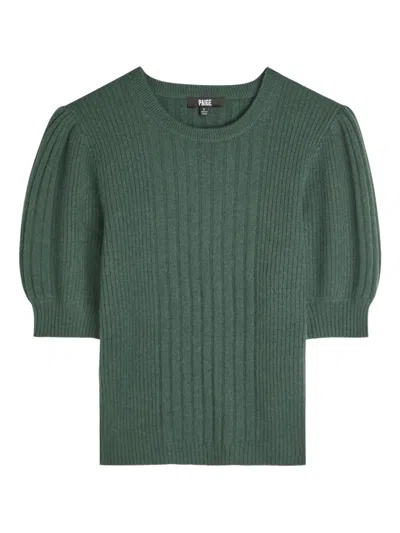Paige Kato Ribbed Puff-sleeve Top In Green