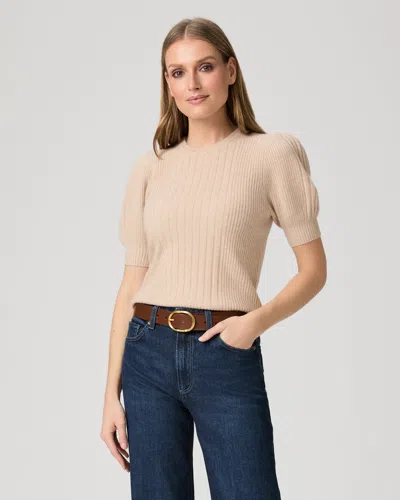 Paige Womens Heather Brown Lucerne Puffed-short-sleeves Cashmere Top In Neutral