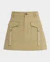 Paige Womens Sage Kayla High-rise Utility Cotton-blend Mini Skirt In Sage