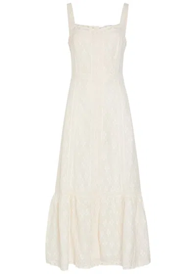 Paige Kelli Embroidered Cotton And Silk-blend Midi Dress In Neutral