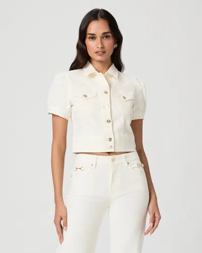 Paige Kendra Short Sleeve Crop Denim Jacket In White